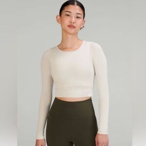 Lululemon cropped Ebb to Street Long-Sleeve Shirt ribbed texture ivory size 8